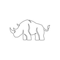 enkele doorlopende lijntekening van grote Afrikaanse neushoorn voor instandhouding nationaal park. grote Afrikaanse neushoorn dier mascotte concept voor nationale dierentuin safari. één lijn tekenen ontwerp vectorillustratie vector