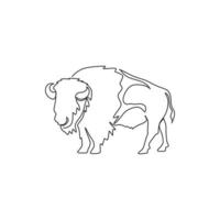 een doorlopende lijntekening van sterke Noord-Amerikaanse bizon voor de identiteit van het instandhoudingsboslogo. grote stier mascotte concept voor nationaal park. dynamische één lijn tekenen ontwerp illustratie vectorafbeelding vector