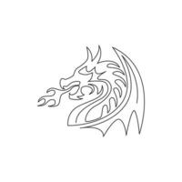 enkele doorlopende lijntekening van fictieve monstersdraak voor Chinese traditionele logo-identiteit. magisch legende schepsel mascotte concept voor vechtsportvereniging. ontwerpillustratie met één lijntekening vector