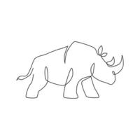 één enkele lijntekening van sterke neushoorn voor de identiteit van het logo van het nationale park. grote Afrikaanse neushoorn dier mascotte concept voor nationale dierentuin safari. doorlopende lijn tekenen ontwerp illustratie vector