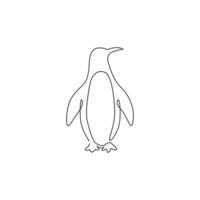 enkele doorlopende lijntekening van schattige pinguïn voor bedrijfslogo bedrijfsidentiteit. arctisch dier vogel mascotte concept voor kinderen stationair product. een lijn tekenen grafisch ontwerp vectorillustratie vector