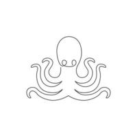 een doorlopende lijntekening van mysterieuze octopus voor de identiteit van het logo van een visrestaurant. oceaan dierlijk mascotte concept voor japans sushi fastfood icoon. enkele lijn tekenen ontwerp vectorillustratie vector