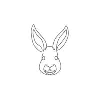 een doorlopende lijntekening van een schattig konijnenhoofd voor de identiteit van het logo van de dierenliefhebberclub. schattig konijntje dier mascotte concept voor kinderen poppenwinkel icoon. enkele lijn grafisch tekenen ontwerp vectorillustratie vector
