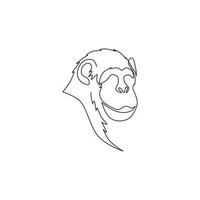 één enkele lijntekening van het schattige lachende chimpanseehoofd voor de bedrijfslogo-identiteit. schattig chimpansee dier mascotte concept voor corporate icoon. doorlopende lijn tekenen ontwerp vectorillustratie vector