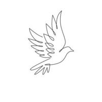 een doorlopende lijntekening van schattige vliegende duifvogel voor logo-identiteit. vrede en vrijheid symbool mascotte concept voor nationale arbeidersbeweging icoon. enkele lijn tekenen ontwerp vector illustratie afbeelding