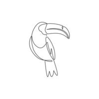 enkele doorlopende lijntekening van schattige toekanvogel met grote snavel voor logo-identiteit. bedreigd dierlijk mascotteconcept voor nationaal dierentuinpictogram. trendy één lijn tekenen grafisch ontwerp vectorillustratie vector