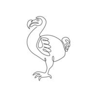 één enkele lijntekening van schattige leuke dodo-vogel voor logo-identiteit. uitgestorven dierlijk mascotteconcept voor nationaal natuurparkpictogram. moderne ononderbroken lijn grafisch tekenen ontwerp vectorillustratie vector