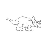 een doorlopende lijntekening van schattig triceratops prehistorie dier voor logo-identiteit. dinosaurussen mascotte concept voor prehistorisch museum icoon. enkele lijn grafisch tekenen ontwerp vectorillustratie vector