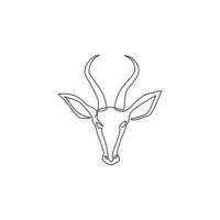 een doorlopende lijntekening van een schattig antilopehoofd voor de identiteit van het bedrijfslogo. gehoornde gazelle mascotte concept voor safaripark icoon. enkele lijn grafisch tekenen ontwerp vectorillustratie vector