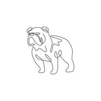 een doorlopende lijntekening van onstuimige bulldog voor de identiteit van het bedrijfslogo. rasechte hond mascotte concept voor stamboom vriendelijk huisdier icoon. moderne enkele lijn tekenen ontwerp vector grafische afbeelding