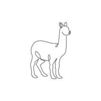 een doorlopende lijntekening van grappige alpaca voor de identiteit van het boerderijlogo. gedomesticeerd zoogdier dier mascotte concept voor vee icoon. moderne enkele lijn tekenen ontwerp vector grafische afbeelding