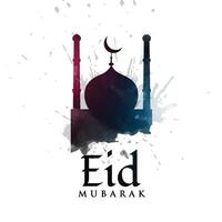 moskee silhouet met inkt geklater voor eid festival vector