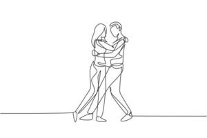 continu één lijntekening gelukkige mensen salsa dansen. paren, man en vrouw in dans. dansersparen met bewegingen in walstango en salsastijlen. enkele lijn tekenen ontwerp vector grafische afbeelding