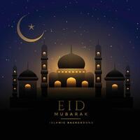 mooi nacht tafereel eid achtergrond met moskee en maan vector