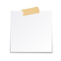 vectorillustratie van lege kleverige papieren notitie met tape. blanco papier met plakband op witte achtergrond. lege notitie met een uitknippad. vector