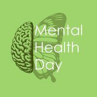 10 oktober. wereld mentaal Gezondheid dag. mentaal Gezondheid zorg concept. hand- getrokken menselijk hersenen voor poster, banier, folder, sjabloon sociaal media. mentaal welzijn. vector