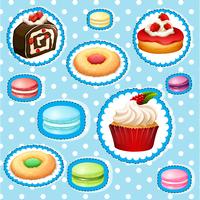 Sticker met verschillende soorten desserts vector