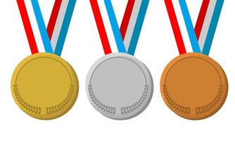 sport- medailles, goud zilver en bronzen winnaar prijs Aan een wit achtergrond vector