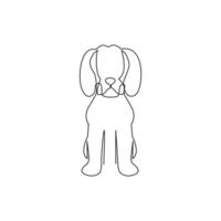 een doorlopende lijntekening van een eenvoudig schattig beagle puppy hondje. zoogdieren dier logo embleem vector concept. trendy enkele lijn tekenen ontwerp grafische afbeelding