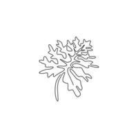 enkele doorlopende lijntekening tropische bladplant. afdrukbare decoratieve philodendron selloum kamerplant concept voor thuis muur decor ornament. moderne één lijn tekenen grafisch ontwerp vectorillustratie vector