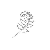 een enkele lijntekening van schattige tropische varenbladplant. afdrukbaar decoratief exotisch kamerplantconcept voor het decorornament van de huismuur. moderne doorlopende lijn tekenen grafisch ontwerp vectorillustratie vector