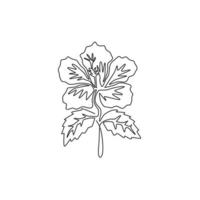 één enkele lijntekening van schoonheids verse hibiscus voor tuinlogo. decoratief roos kaasjeskruid bloem concept voor muur home decor poster. moderne doorlopende lijn tekenen grafisch ontwerp vectorillustratie vector