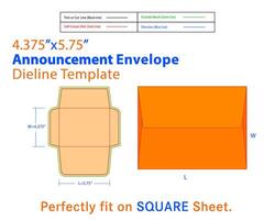 Aankondiging envelop dieline sjabloon met 3d ontwerp vector