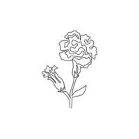 enkele doorlopende lijntekening schoonheid verse dianthus voor home decor poster kunst aan de muur. afdrukbare decoratieve anjerbloem voor huwelijksuitnodigingskaart. moderne één lijn tekenen ontwerp vectorillustratie vector