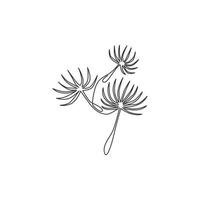 een doorlopende lijntekening van schoonheid verse taraxacum voor home decor wall art poster print. afdrukbare decoratieve paardebloem bloem concept voor wenskaart. enkele lijn tekenen ontwerp vectorillustratie vector