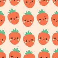 naadloos patroon met schattig tekenfilm aardbei karakters. fruit naadloos patroon vector