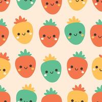 naadloos patroon met schattig tekenfilm aardbei karakters. fruit naadloos patroon vector