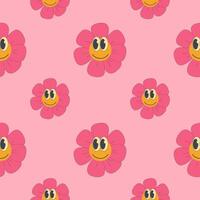 groovy tekenfilm bloemen in jaren 2000 stijl naadloos patroon Aan roze achtergrond. jaren 2000 achtergrond vector