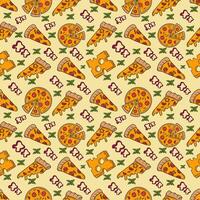 hand- getrokken kleurrijk pizza ingrediënten naadloos patroon vector