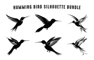 kolibrie silhouet zwart klem kunst set, neuriën vogelstand vliegend silhouetten bundel vector