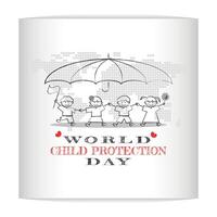 wereld kind bescherming dag poster met gelukkig kinderen beschermde door een paraplu vector
