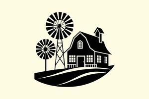 windmolen met boerderij huis illustratie silhouet vector