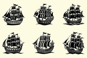 piraat schip illustratie silhouet bundel. vector