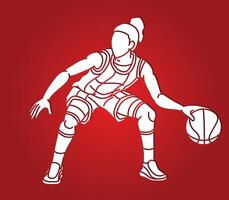 basketbal vrouw speler actie tekenfilm sport grafisch vector