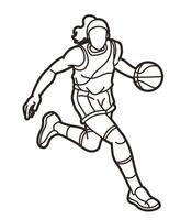 schets basketbal vrouw speler actie tekenfilm vector