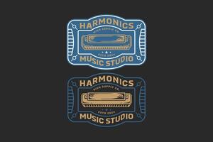 harmonisch muziek- instrument insigne logo voor muziek- festival, studio en vermaak vector