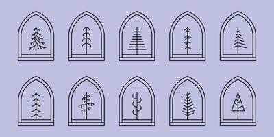 reeks van boom lijn kunst minimalistische gemakkelijk logo illustratie ontwerp vector