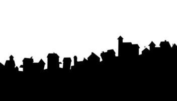 zwart silhouet stad- geïsoleerd wit illustratie. huis achtergrond gebouw ontwerp en abstract landschap schets met dak. stedelijk straat horizontaal buitenshuis structuur. vector