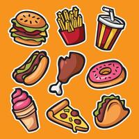 junk food tekening hand- getrokken tekenfilm stickers verzameling vector