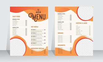 modern snel voedsel restaurant menu sjabloon vector