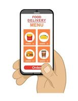 bestellen snel voedsel online via smartphone. online bestellen van producten. app voor een online kruidenier op te slaan en levering vector