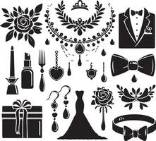 bruiloft accessoires silhouet ontwerp vector