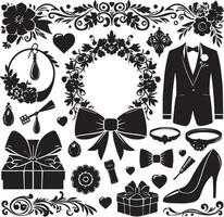 bruiloft accessoires silhouet ontwerp vector