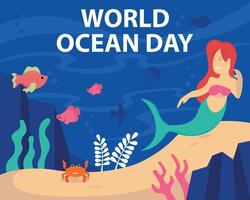 illustratie grafisch van zeemeerminnen zwemmen Bij de bodem van de oceaan, perfect voor Internationale dag, wereld oceaan dag, vieren, groet kaart, enz. vector