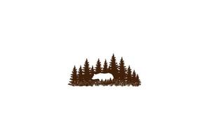 dennen ceder naaldboom naaldhout groenblijvende spar lariks cipres hemlock tress bos met ijs polar grizzly beer voor kamp outdoor avontuur logo ontwerp vector