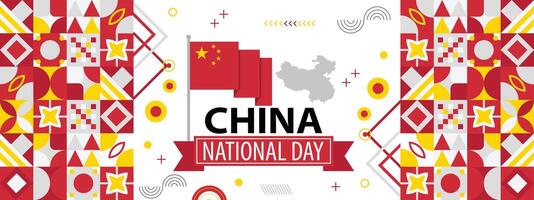 China nationaal dag banier met chinesse vlag kleuren achtergrond, creatief onafhankelijkheid dag banier met verhogen hand. poster, kaart, banier, sjabloon, voor vieren jaar- vector
